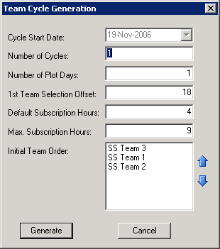 team cycle generation dialog
